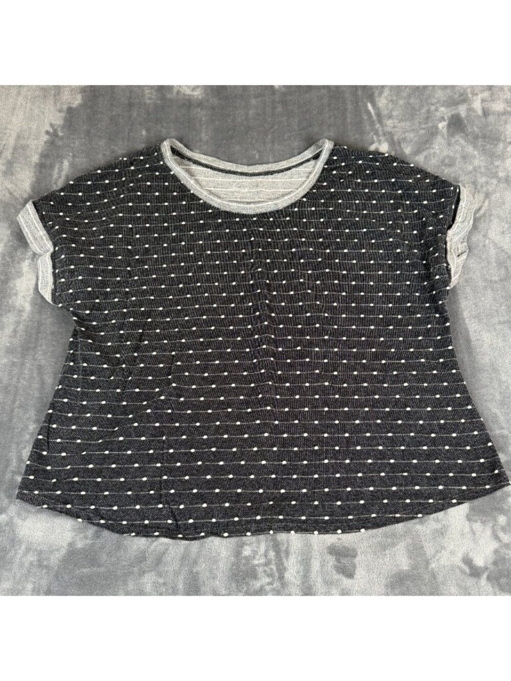 Lane Bryant Women Striped Dotted Short Sleeve Crew Neck T-Shirt 22/24 Black